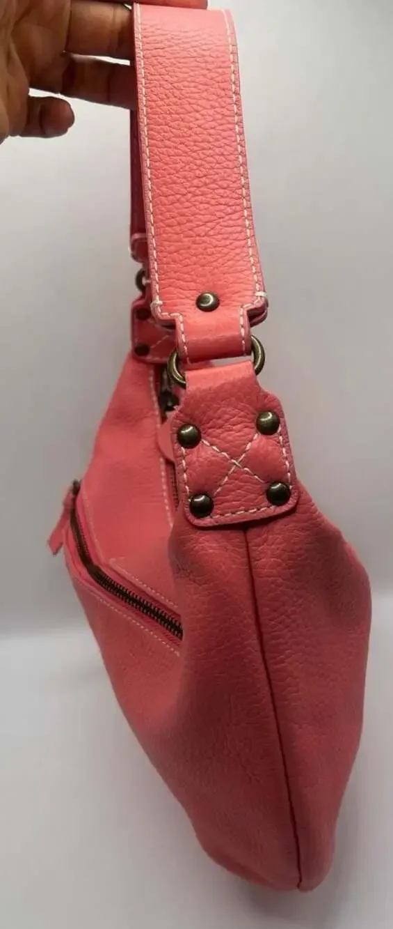 GAP Coral Pink 100% Cow Leather Hobo Shoulder Bag with Polka Dot Lining